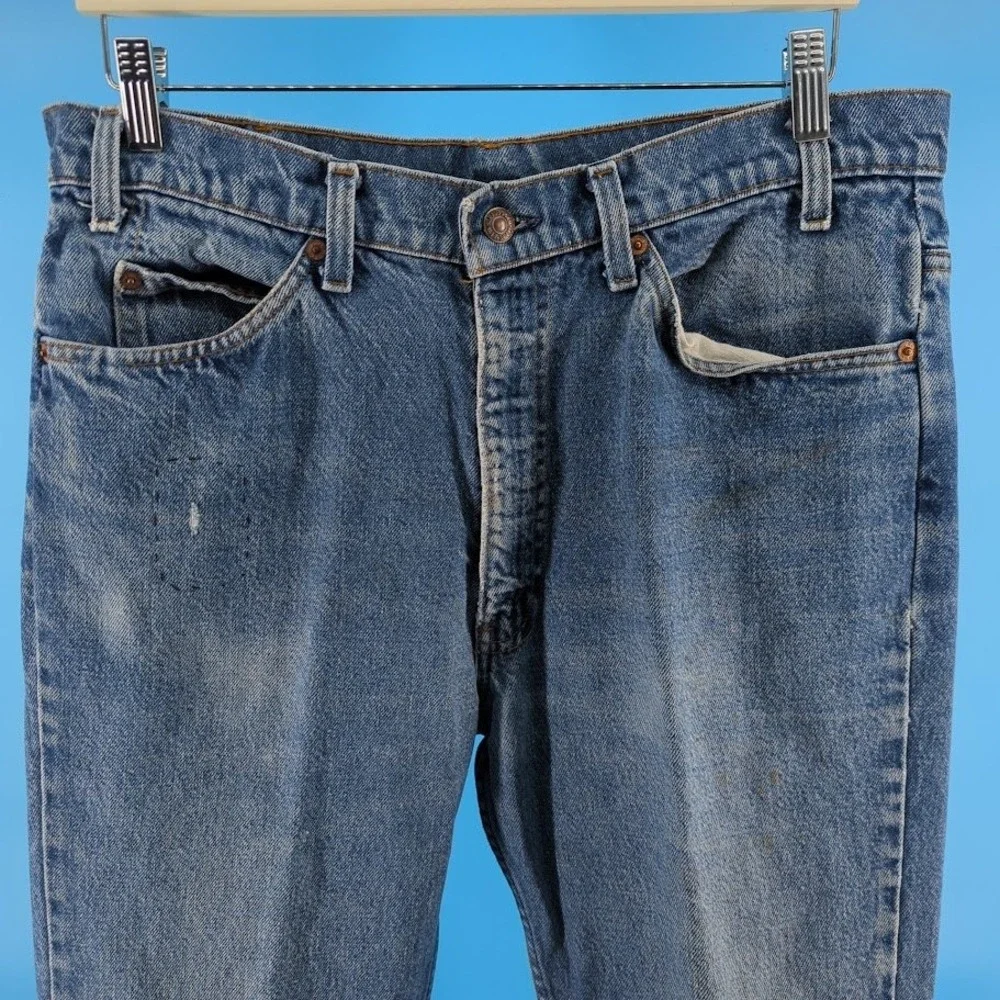 Vintage Levis 505 Orange Tab Distressed Patchwork Jeans Blue Denim 575 Stamped